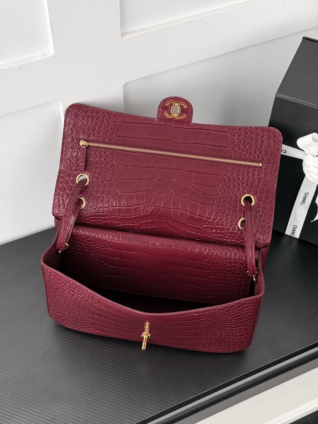 Chanel Crocodile Embossed Maxi Flap bag AS6231 Burgundy&gold-Tone Metal