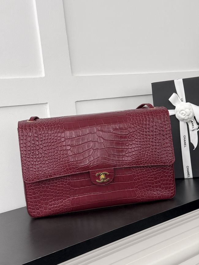 Chanel Crocodile Embossed Maxi Flapbag Calfskin AS6233 Burgundy