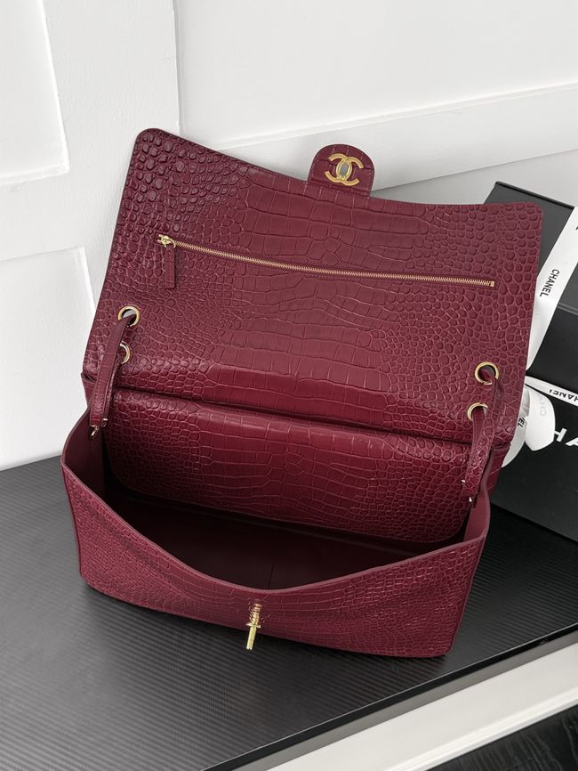 Chanel Crocodile Embossed Maxi Flapbag Calfskin AS6233 Burgundy Chanel Crocodile Embossed Maxi Flapbag Calfskin AS6233 Burgundy