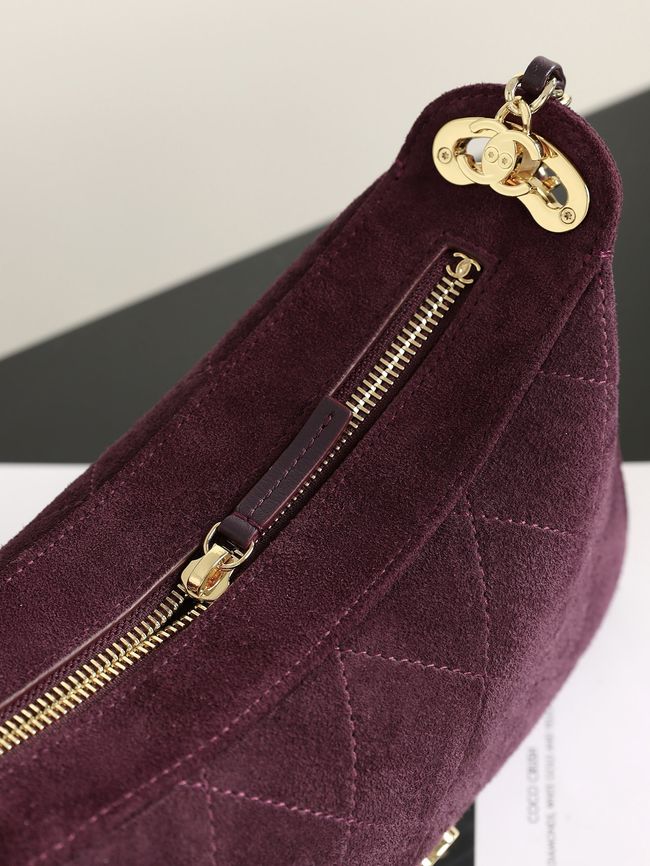CHANEL Hobo Bag Suede AS6640 Burgundy