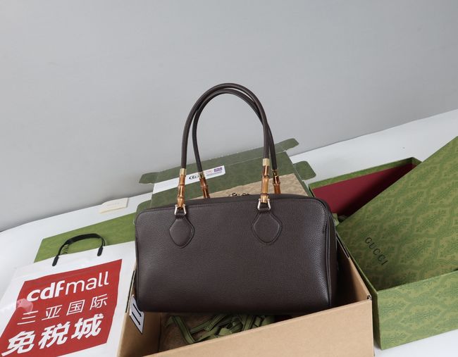 Gucci Large boston bag with bamboo A006OD dark brown