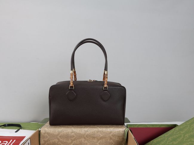 Gucci Large boston bag with bamboo A006OD dark brown