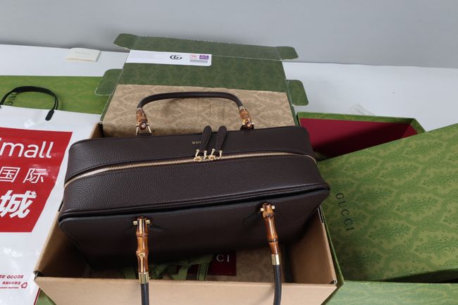 Gucci Large boston bag with bamboo A006OD dark brown