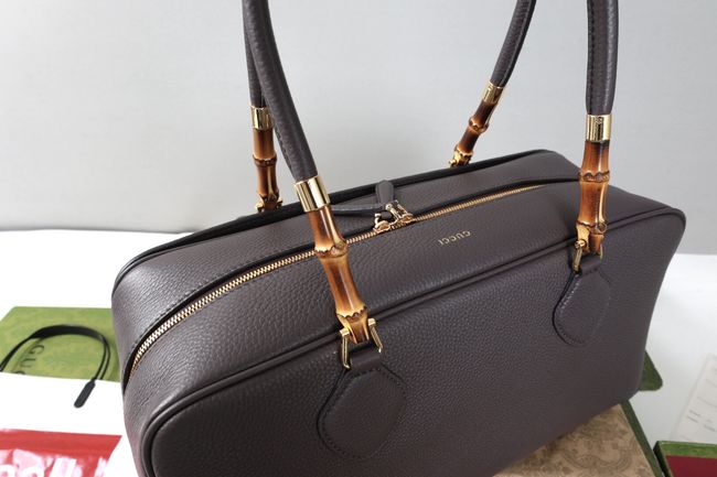 Gucci Large boston bag with bamboo A006OD gray