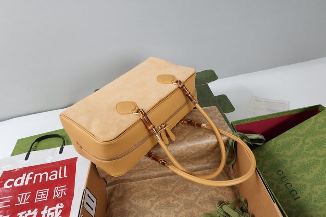 Gucci Large boston bag with bamboo soft suede A006OD dark beige