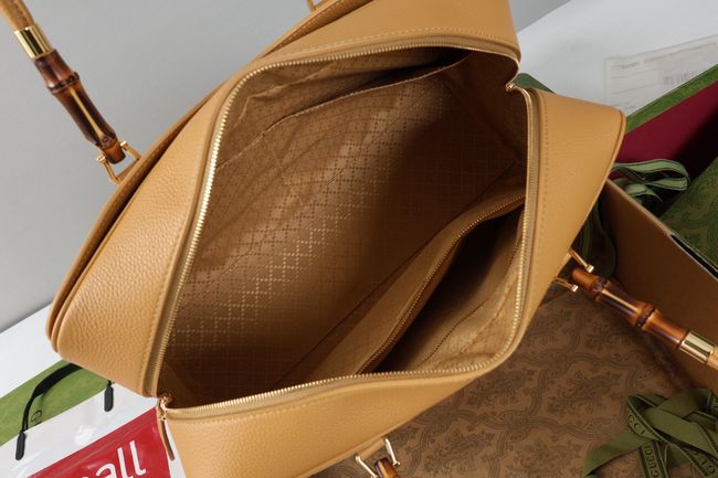 Gucci Large boston bag with bamboo soft suede A006OD dark beige