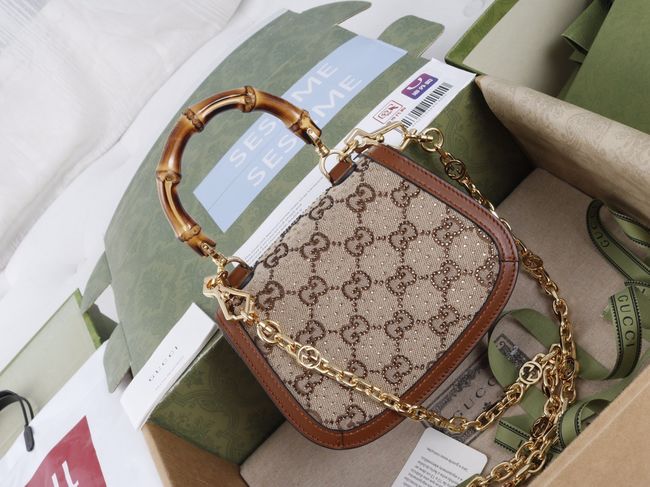 Gucci embroidered small tote bag 735116 brown